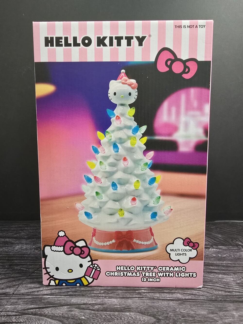 Sanrio Hello Kitty White Ceramic Christmas Tree 12" Light-Up Multi-Color Ukonic